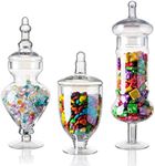 Diamond Star Set of 3 Clear Glass Apothecary Jars Elegant Storage Jar, Decorative Wedding Candy Organizer Canisters Home Decor Centerpieces (H: 9", 12.5", 14")