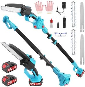 2-in-1 Cordless Pruning Saw & Electric Saw, Pole Saw with Retractable Rod (3.7-6.7ft), Telescopic Chainsaw 8-Inch, 2 Batteries & Tool-Free Tensioning for Tree Trimming