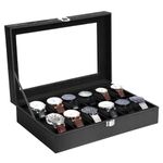 Uten Watch Boxes 12 Slots, Watch Box for Men, Watch Display Case, Watch Storage Box with Removable Cushion, Metal Clasp, PU Leather, Black