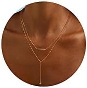 Foxgirl Lariat Gold Necklace for Women, Dainty Long Necklace 14k Gold Plated Y-Shaped Pendant Necklace Trendy Layered Box Chain Drop Necklaces Simple Gold Jewelry for Women Gift