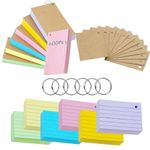 moinkerin Index Cards 600 Pieces 3 * 2 Inch Multicolor Flash Cards Record Cards with 6 Binder Rings 12 Kraft Paper Flashcards for Office Home School Learning