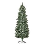 HOMCOM 7.5 FT Artificial Snow Dipped Christmas Tree with Pinecones, Holiday Home Indoor Decoration with Foldable Feet, Green