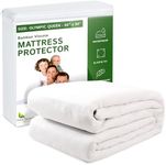 Four Seasons Essentials Olympic Queen Size Waterproof Mattress Protector - Cooling Viscose derived from Bamboo Fitted Sheet Mattress Cover - Quilted Jacquard Pad Protects from Dust Allergens