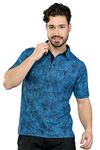 STELLERS Men's Printed Polo T-Shirt, Wrinkle Free, Odour Resistant, Soft and Feather Touch, Regular Fit, Dresden Blue, Medium