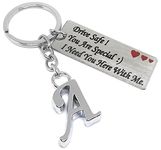 Aura Sweet Emotional Valentines Gift Drive Safe Message Keychain With Alphabet Initial For Men Women Girls Boys Friend Husband Wife Stainless Steel Metal Silver Keychain (A)