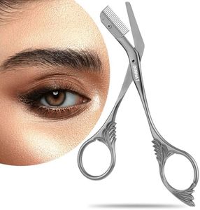 DINNAT Eyebrow Trimmer Scissor With Comb, Eyebrow Trimmers, Professional Precision Eyebrow Trimmer, Stainless Steel Eyebrow Trimmer Scissors with Combs, A Must-have Makeup Tool (Dark Grey)