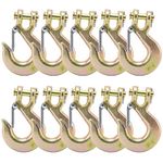 OneNewwish 3/8 Safety Chain Hooks，Heavy Duty Forged G70 Clevis Slip Hook with Safety Latch for Tow Trailer Truck Transport (10 pack)