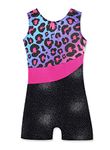 Kidsparadisy Girls Leotards for Gymnastics Outfits Sparkle Kids Sleeveless One-Piece Colorful Dancewear Bodysuit,Black-hotpink 130(5-6Y)