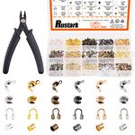 Rustark 1501Pcs Crimp Beads Covers with Bead Crimping Pliers Tool Assortment Kit Brass Crimp Beads Tips Knot Covers Wire Guardians Fold Over Clamshell Crimp Beads Tubes for Jewelry Making DIY Crafts