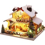 Spilay DIY Miniature Dollhouse Kits, Tiny Model House for Adults to Build, Mini House Model Kits Home Decor Gifts for Family and Friends (Ice and snow manor Christmas Carnival)