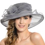 Discoball Women's Sun hat - Floral Organza Flat Large Wide Brim Gauze Kentucky Derby Cap - Folding Sun Summer hat for Church Kentucky Derby Wedding Party Beach Travel Outgoing, Grey, One Size