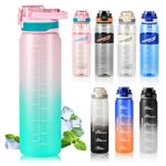 SEASEVEN Sports Water Bottle 1L,Plastic Drinks Bottle,1 Litre Water Bottles with Time Markings,Girls Boys Waterbottle Leak-Proof & Bpa-Free for Gym,School, Office, Outdoor(No Straw)