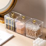 Chris.W Set of 3 Cotton Swab Holder Dispenser, Cosmetic Canister Jar Box with Lid, Cotton Ball Canister Jar, Apothecary Storage Organizer Jars, Makeup Organizer for Bathroom Home Storage Organizer