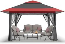 CROWN SHADES 13x13 Pop Up Gazebo, Canopy Tent, Gazebos on Clearance - Outdoor Gazebo for Backyard & Patio Furniture - Carpa Pop Up Tent with Wheeled STO-N-Go Cover Bag (Red & Grey)