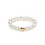 Natural Pearl Ring for Women 18CT 750 Yellow Gold Ring Adjustable Ring Stretch Beaded Ring Real Freshwater Pearl Ring with Gifts Box for Lady Mum Girlfriend Anniversary Birthday Gift for Her