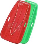 Slippery Racer Downhill Sprinter Flexible Kids Toddler Plastic Cold-Resistant Toboggan Snow Sled with Pull Rope and Handles -35 Inch- (2 Pack) (RED/GREEN)