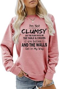 I'm Not Clumsy Just The Floor Hates Me Sweatshirt Womens Funny Letter Graphic T-Shirt Casual Long Sleeve Loose Tops Pink Gold