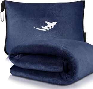 RYUREI 2 in 1 Travel Blanket Pillow with Pockets, Airplane Blanket Set, Plane Blanket Compact Packable, Flight Essentials Car Pillow - Travel Essentials Women and Men on Airplanes (Blue)