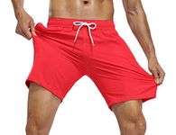 Nonwe Men's Swim Trunks Quick Dry Elastic Waist with Pockets Boardshorts, Red, 30