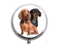 Dachshund Dog Gift. Pill Box with Black Velvet Gift Pouch. Unique Design, Shiny Silver-tone metal 2" diameter pill box for medication. A beautiful gift for many occasions