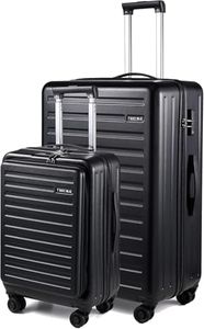 TydeCkare 20/28" 2 Piece Luggage Sets, Lightweight ABS+PC Suitcase Hardshell Carry Ons with TSA Lock & Spinner Silent Wheels, Only 20 Inch with Front Laptop Pocket,Black