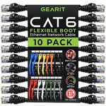 GearIT 10-Pack Cat6 Patch Cable 0.5 Foot / 6 Inches Cat 6 Ethernet Cable Snagless Flexible Soft Tab - Preimum Series - Black