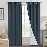 H.VERSAILTEX Linen Blackout Curtains 84 Inches Long 100% Absolutely Blackout Thermal Insulated Textured Linen Look Curtain Draperies Anti-Rust Grommet, Energy Saving with White Liner, 2 Panels, Navy