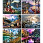 6 Pack Paint by Numbers Adult Kit Landscape,6 Set Adult Paint by Number Kits on Canvas Scenery,Landscape Peinture a Numero Adulte for Home Wall Decor(6 Pack,12x16inch)