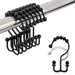 Shower Curtain Hooks - 12 Pcs Shower Curtain Rings Rust Proof Metal Double Glide Shower Hooks Rings for Bathroom Shower Rods Curtains Hooks - Black