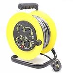 13A Electrical Extension Reel, 4 Sockets Cable Reel with Winding Handle, Safety Cut Out Switch, Heavy-Duty Extension Lead with 15 Metre Extension Cord, for Christmas Lights Garden, Bright Yellow