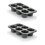 Monfish 2PCS Deep Jumbo Muffin Pan 6 Cup Carbon Steel Black Stone non Stick Coating Muffin Tin 3.5diax3 cup