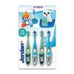 Jordan® | Step 2 Toothbrush for Children | Toothbrush for Ages 3 to 5 Years | Soft Bristles, Double Ergonomic Handle and BPA Free | Colour Blue and Green | Pack of 4