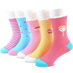 SUNBVE 5 Pack Toddler Girls Ice Cream Funky Cotton Casual Crew Socks