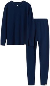 MERINNOVATION Merino Wool Base Layer Set for Kids Top and Bottom Thermal Underwear Long Sleeve Navy-Boy 5-6Y