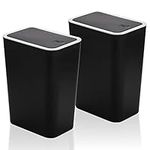 Fasmov Trash Can, 2 Pack 7.5 Liter / 2 Gallon Plastic Garbage Container Bin with Press Top Lid, Garbage Can Waste Basket for Kitchen, Bathroom, Living Room, Office, Narrow Place, Black