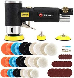 SI FANG 48Pcs 1'' 2'' 3'' Mini Random Orbital Air Sander Kit,High Speed Mini Pneumatic Sander Polisher for Auto Body Work, Includes 1/2/3in Polishing Sponge & Wool Pads Sandpapers(Black Kit)