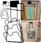 Evelots 2-in-1 Pot Lid Organizer with Towel Holder - 2 Pack, 3-Tier Cabinet Door Rack - Space-Saving Kitchen Organizer for Glass or Metal Pan Lids & Towels - Over the Door Design - Black
