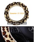 Chic Leopard Print Fluffy Plush Steering Wheel Cover Soft Furry Winter Warm Vehicle Car Steering Wheel Protector Stretch On Universal Fit 37-39cm