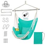 Grassman Hanging Chair for Bedroom with Hanging Hardware Kit, Swing Chair Cotton Canvas, Include Carry Bag & Two Soft Seat Cushions, Detachable Steel Support Bar for Indoor Outdoor Patio Bedrooms