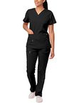 Adar Pro Breakthrough Plus Scrub Set for Women - Enhanced V-Neck Top & Multi Pocket Pants - 4400 - Black - L