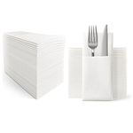 UKEENOR Disposble Dinner Napkins Cloth Like with Built-in Flatware Pocket,Wedding Party Linen Feel White Napkin, Prefolded for Silverware,Pack of 50