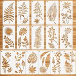 MWOOT 16Pcs Tropical Leaf Stencils for Painting,Palm Leaf Turtle Leaf Wall Stencil, Botanical Leaves Drawing Stencil Template for Furniture Canvas Wood Plank Crafts DIY (15x30CM)