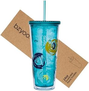 bzyoo SIP 24oz (710ml) Double Wall Plastic Tumbler with Lid and Straw Cold Drink Travel Mug Reusable Ice Coffee Tea Cup Perfect for Office Poolside Parties Gifts Color: Cyclone Green