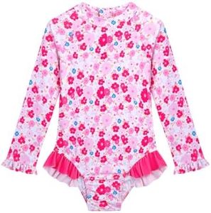 Toddler Bathing Suit Girl Zipper Rash Guard Swimwear Long Sleeve Ruffle Swimsuits with UPF 50+ Sun Protection 4t 5t Swimsuit Girl Rose Red Flower