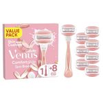 Gillette Venus Comfortglide Spa Breeze Women's Razor + 8 2-in-1 Razor Blade Refills, Lubrastrip with A Touch of Botanical Oils