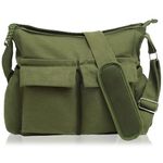 SOGOYFLA Canvas Messenger Bag for Women/Men, 15 Inch Vintage Shoulder Bag, Large Tote Bag for College/Travel/Work Daily Use, Green