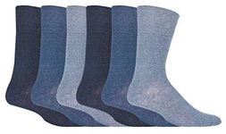 IOMI Footnurse - Mens 6 pack loose non elastic diabetic socks with hand linked toe seams in 5 colours (Blue)(Size: 6-11 UK)