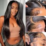 Bleached Knots 13x4 Straight Pre Cut Lace Front Wigs 200% Density Brazilian Virgin Human Hair Wigs Pre Plucked Bleached Knots with Baby Hair Wear and Go Glueless Wigs Natural Color 26 inch