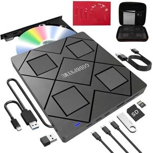 GODBPNYMU External CD Drive: an 8-in-1 DVD Player for Laptop Featuring USB*2 /C*2,TF/SD Card Reader.CD/DVD +/-RW Burner,Compatible with Windows 11/10/ 8/7/XP,Linux,Mac os. Comes with 1+4 Storage Bag