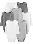 Simple Joys by Carter's Baby 7-Pack Long-Sleeve Bodysuit, White/Light Heather Grey/Medium Heather Grey, 3-6 Months